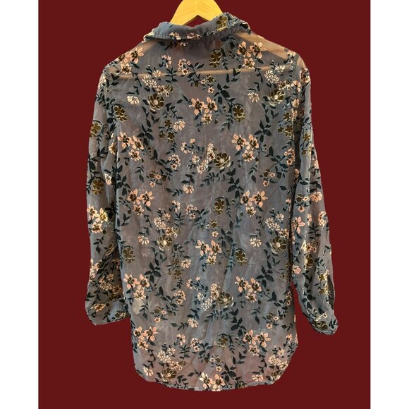Paparazzi Floral Burn Out Velvet Blouse Button Down Boho Romantic Festival Sz L - Picture 4 of 6